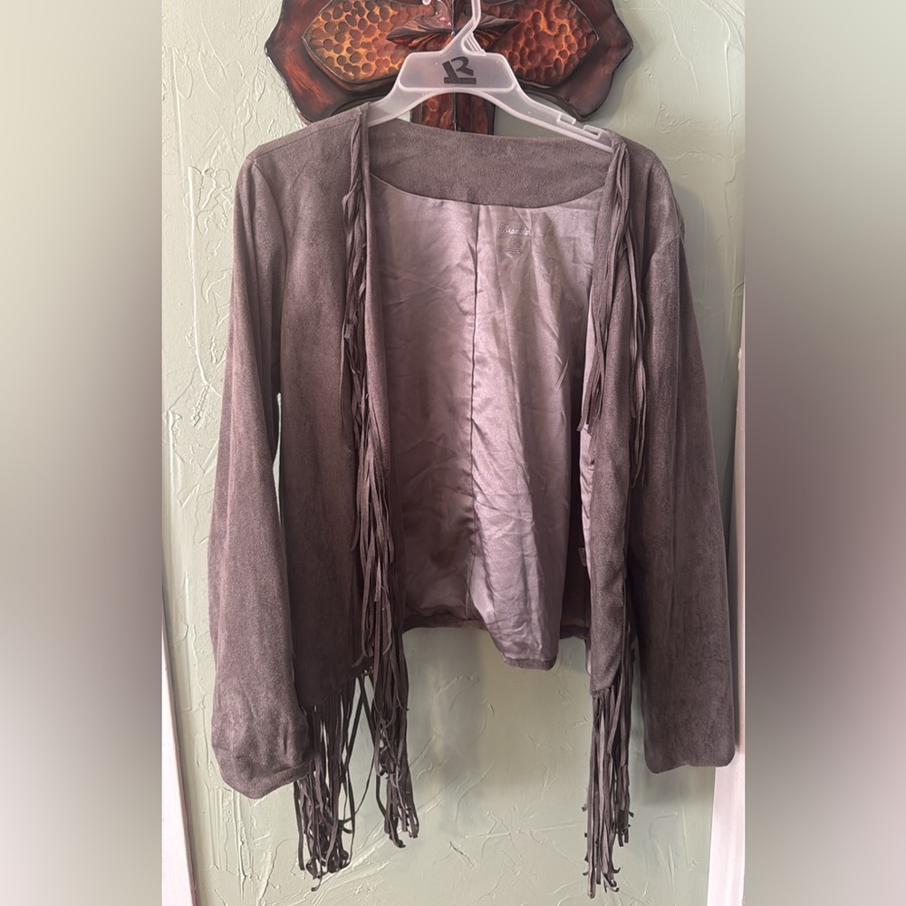 Wrangler Women's Gray Suede Fringe Jacket